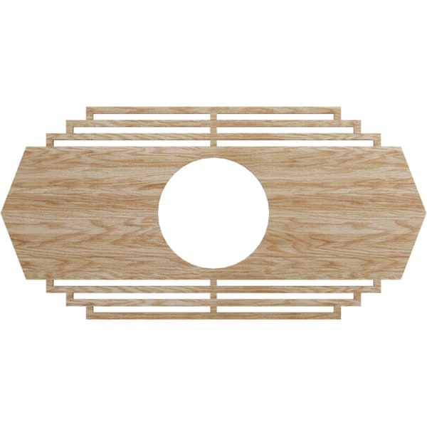 Ekena Millwork Chrysler Wood Fretwork Pierced Ceiling Medallion, Red Oak, 18"W x 9"H x 4 3/4"ID x 1/4"T CMWP18X09X0250CSRO - main